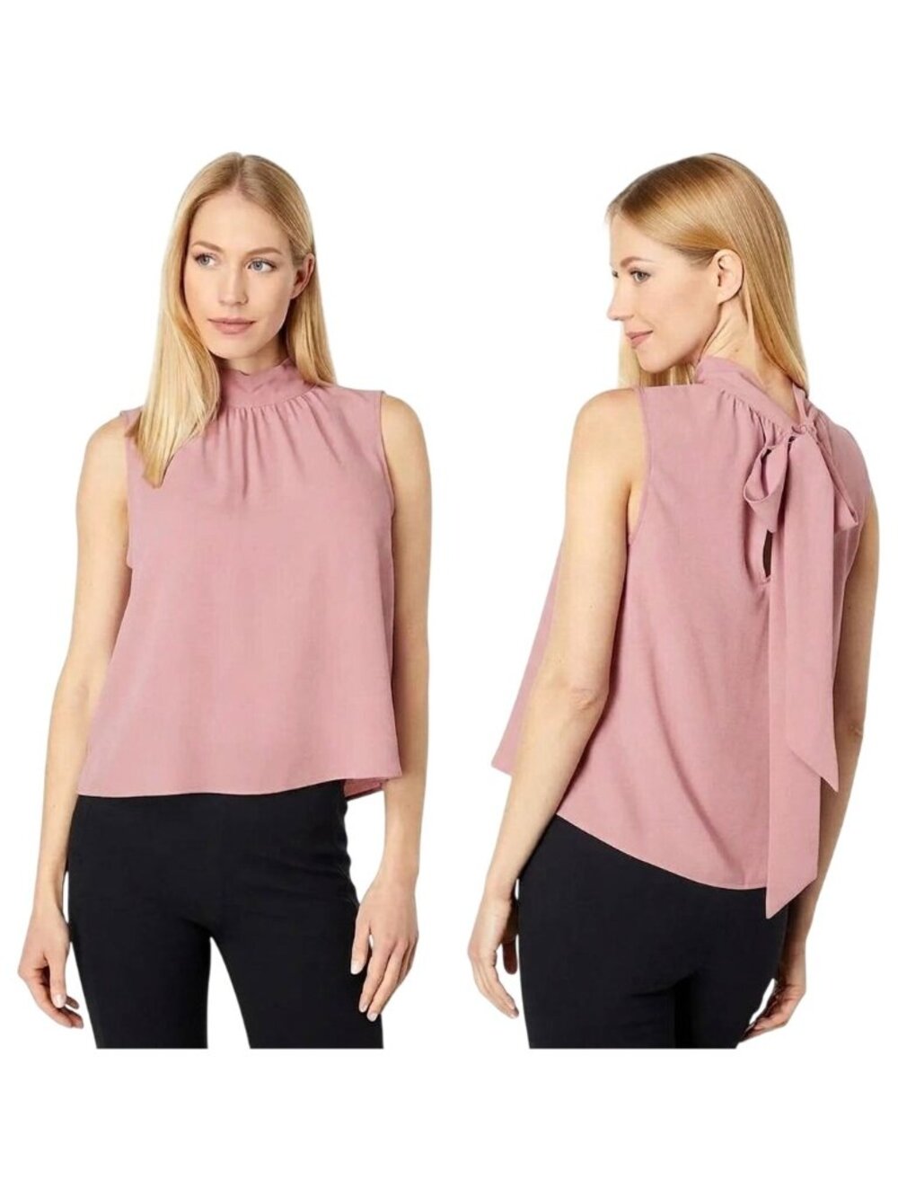 1.State Blouse Plus Size 3X Mock Neck Sleeveless Tie Back Dusty Pink Office Wear